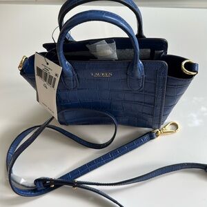 New Ralph Lauren Indigo Blue Small Hand Crossbody Tote Bag Purse. $195